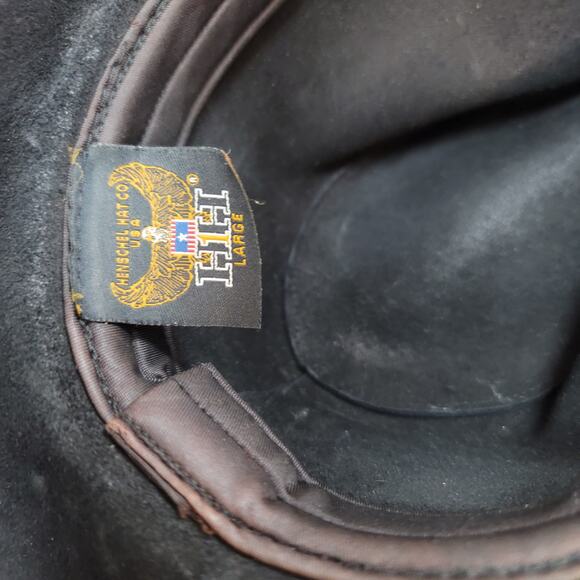 Vintage HH leather cowboy hat black Herschel Hat Co. LARGE - Picture 3 of 4